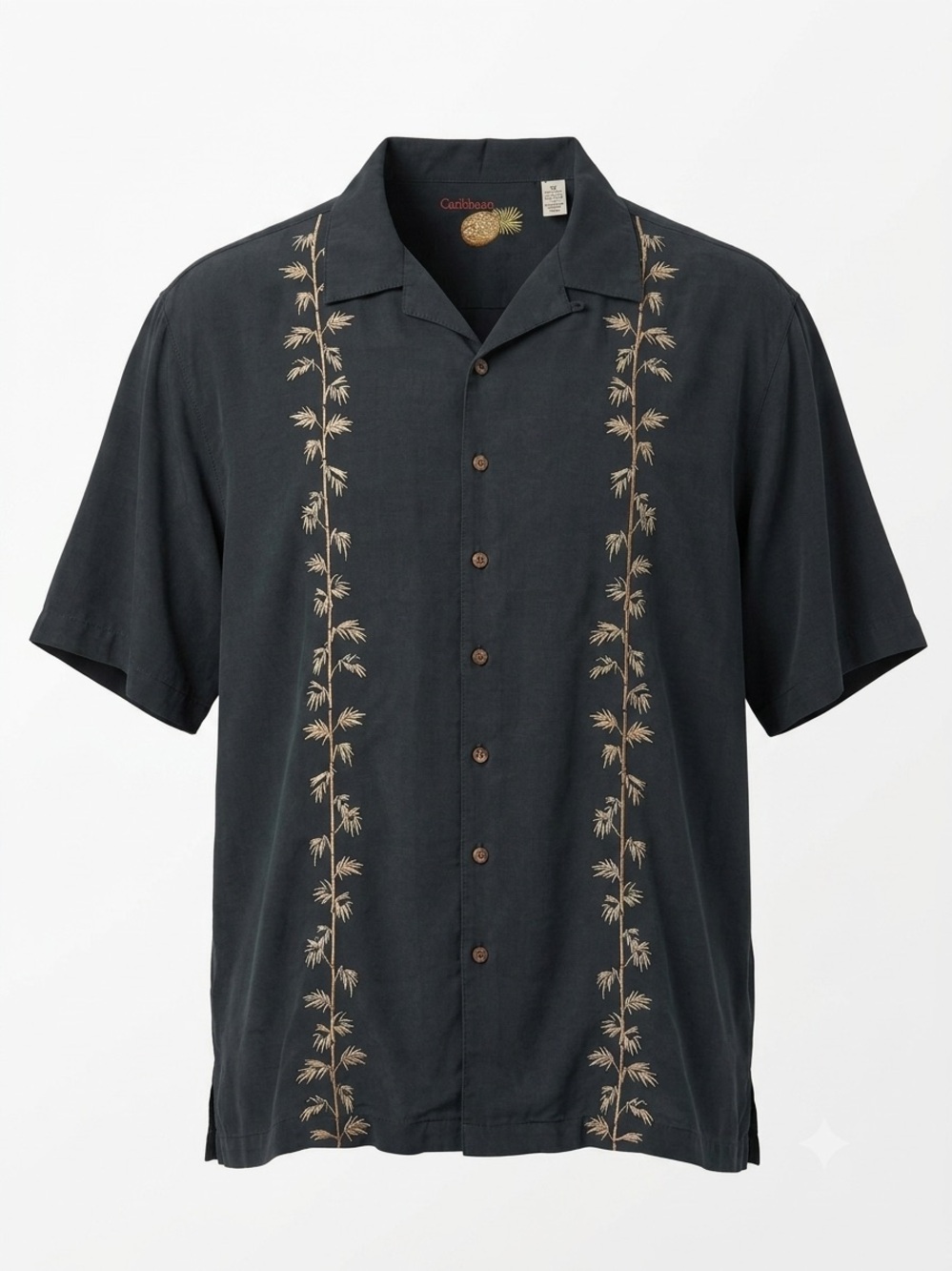 Caribbean Men's Button-Down Cabana Shirt with  Palm Embroidery 3XL